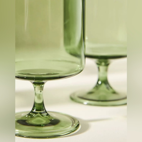 Anthropologie Morgan Short Stem Wine Glasses, Green, Set of 2, NIP - Picture 2 of 5